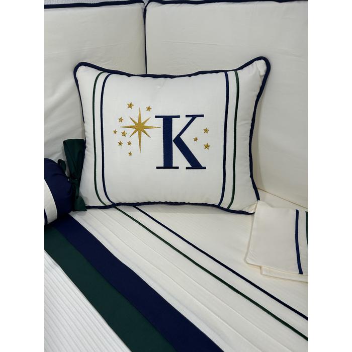 Pike takımı 5 parça krem fitilli pike - krem lacivert ve yeşil poplin