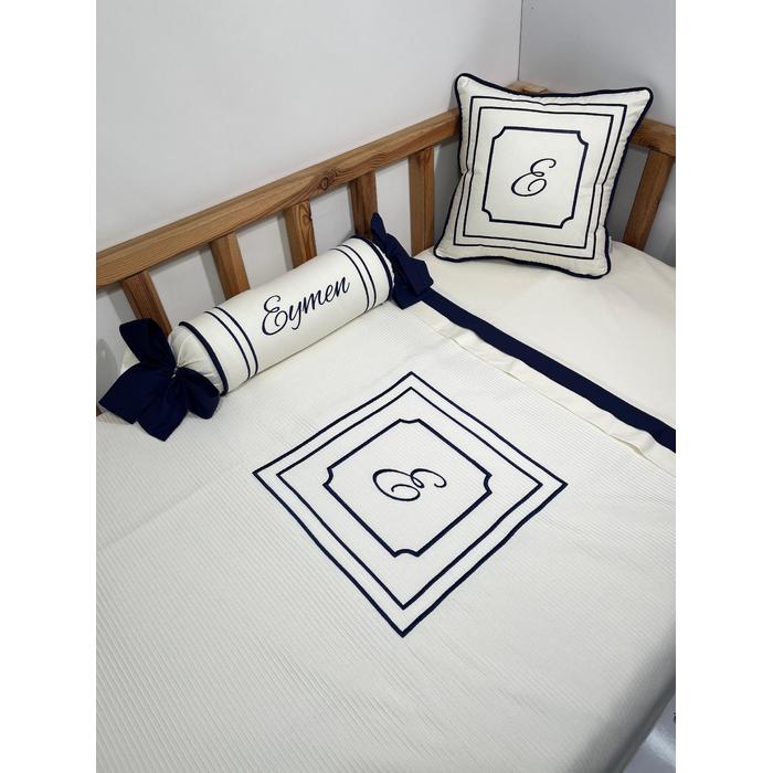 Pike takımı 5 parça krem fitilli pike - krem poplin