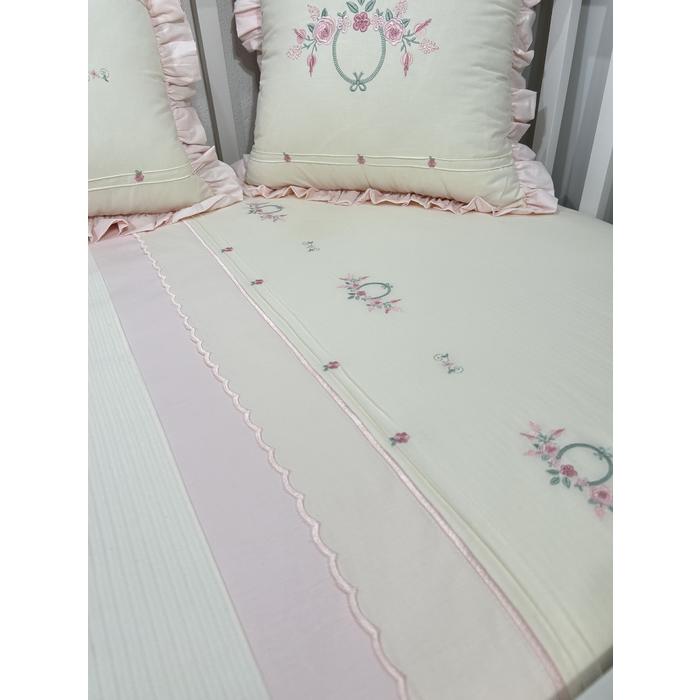 Pike takımı 5 parça krem fitilli pike - pudra poplin
