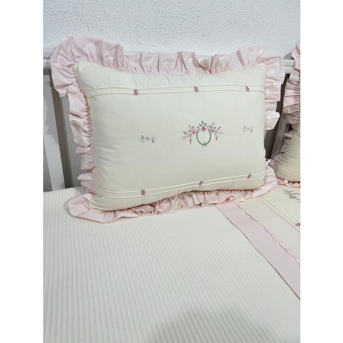 Pike takımı 5 parça krem fitilli pike - pudra poplin