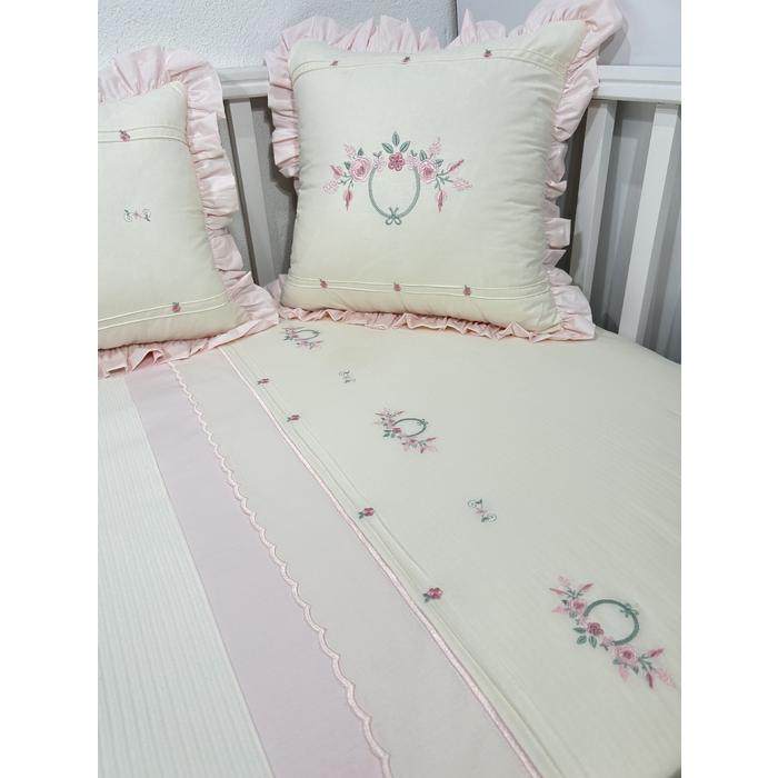 Pike takımı 5 parça krem fitilli pike - pudra poplin