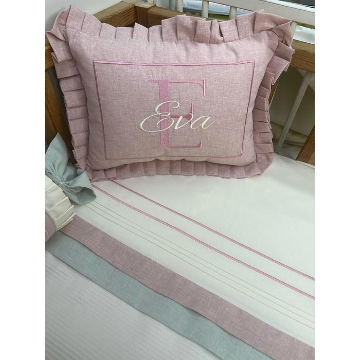 Pike takımı 5 parça krem fitilli pike - yeşil ve pudra pembe isviçre keten 1