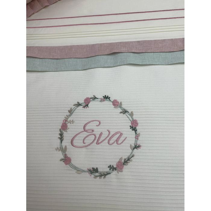 Pike takımı 5 parça krem fitilli pike - yeşil ve pudra pembe isviçre keten 1