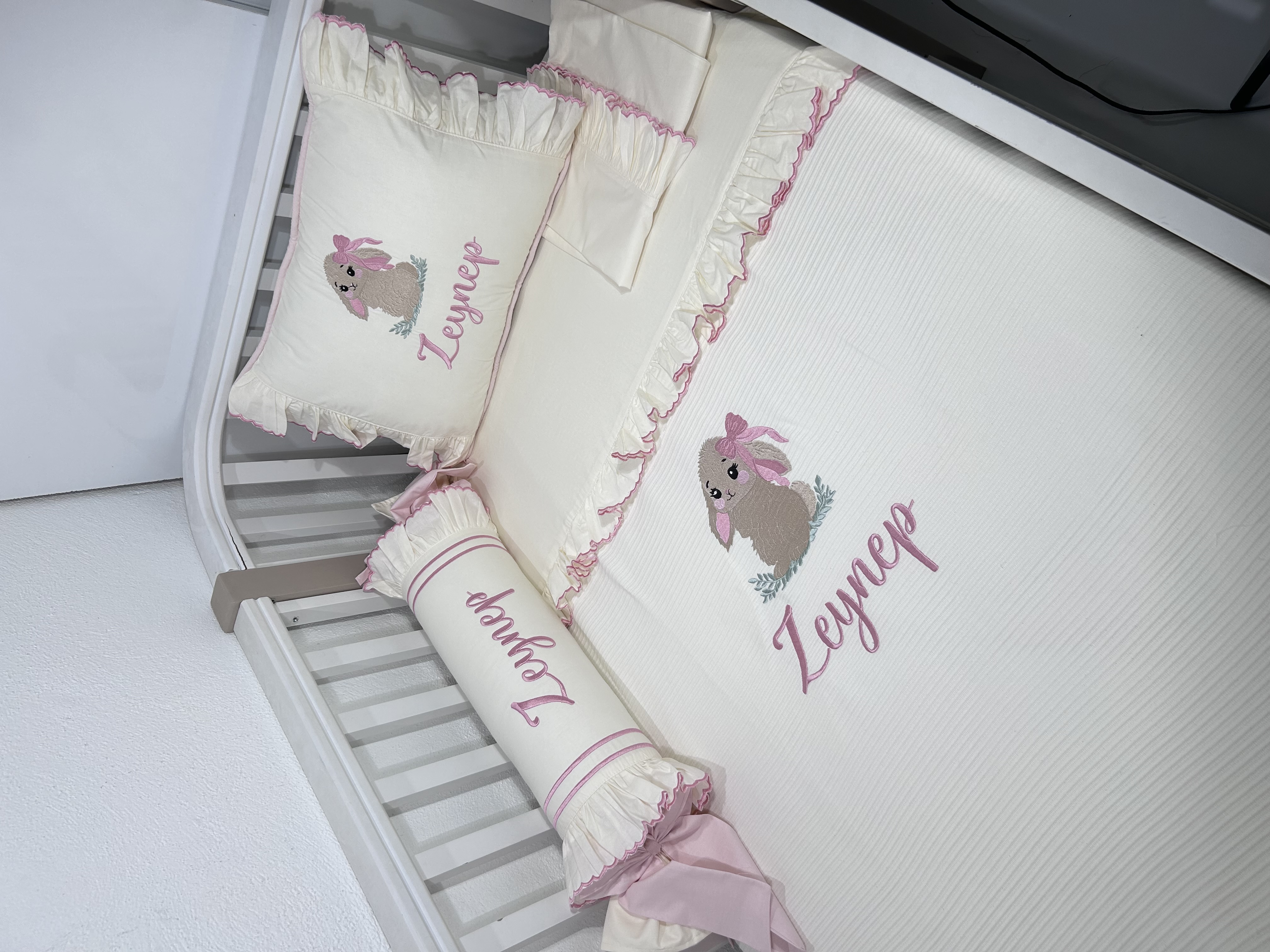 Pike takımı 5 parça krem fitilli pike - krem poplin 2