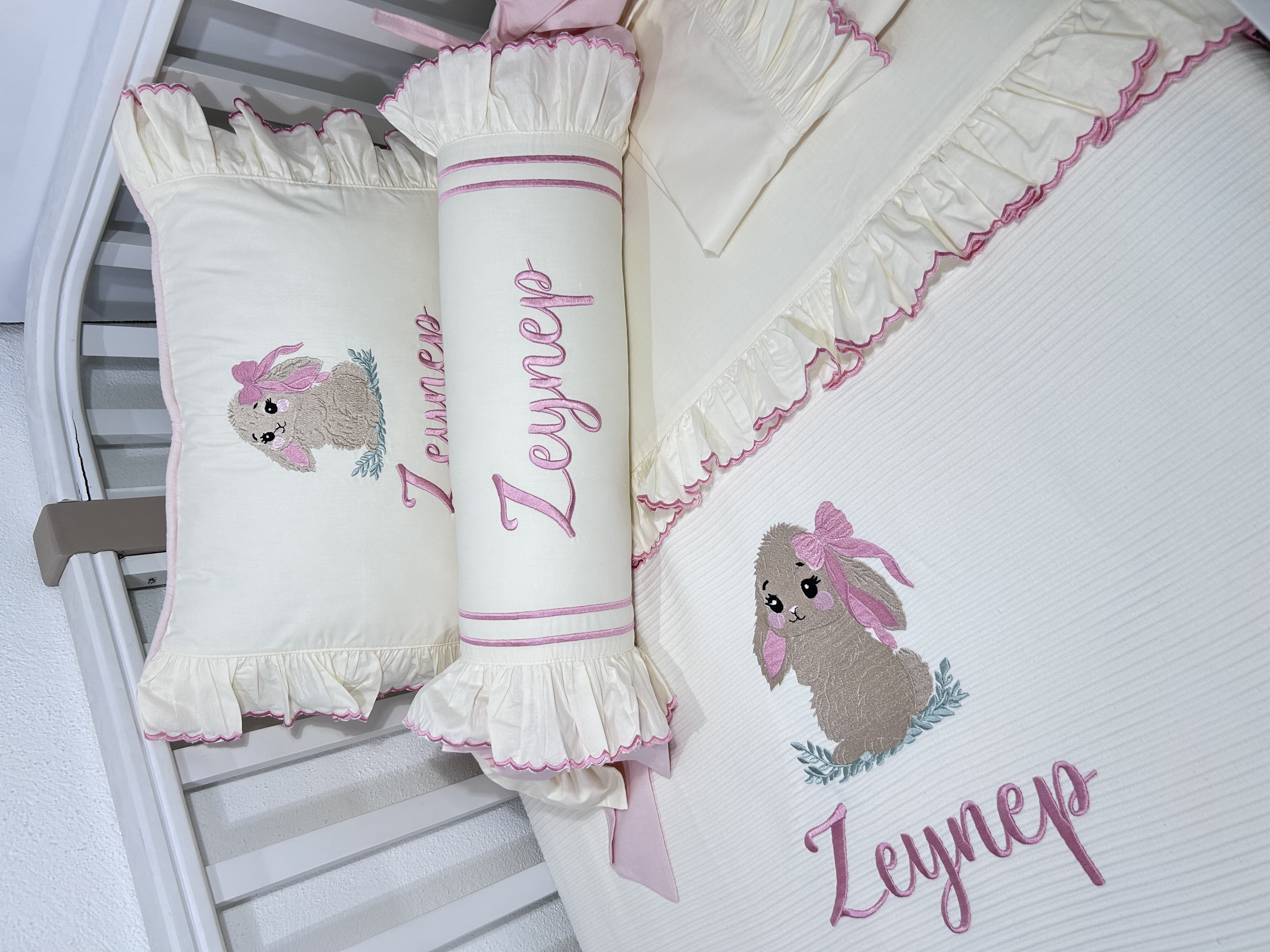 Pike takımı 5 parça krem fitilli pike - krem poplin 2