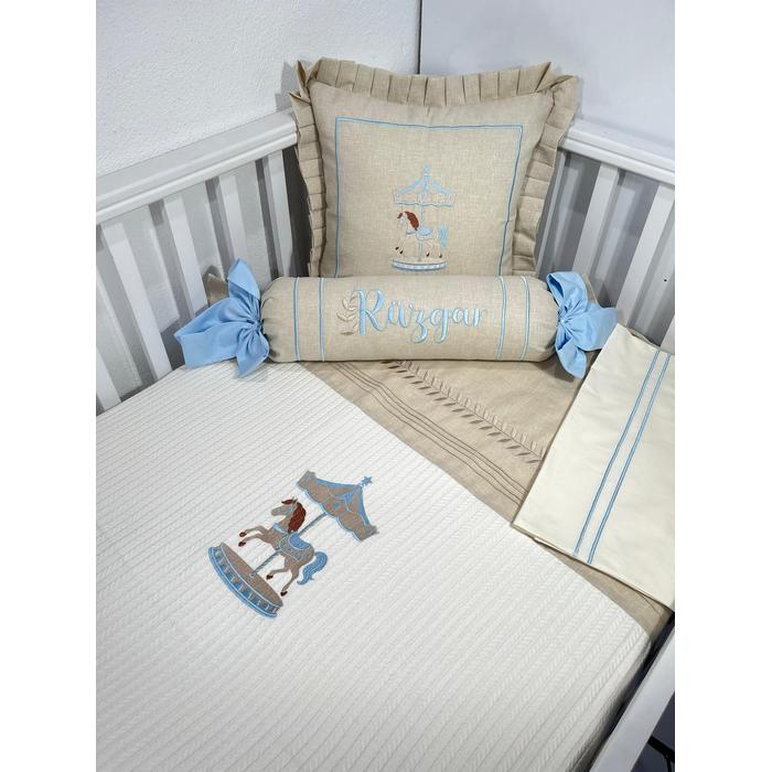 Pike takımı 5 parça krem örgü pike - bej isviçre keteni 29