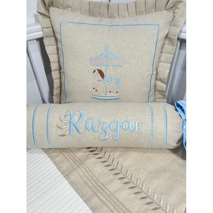 Pike takımı 5 parça krem örgü pike - bej isviçre keteni 29