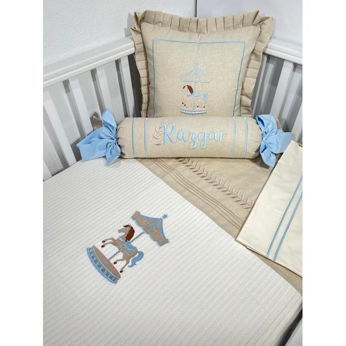 Pike takımı 5 parça krem örgü pike - bej isviçre keteni 29