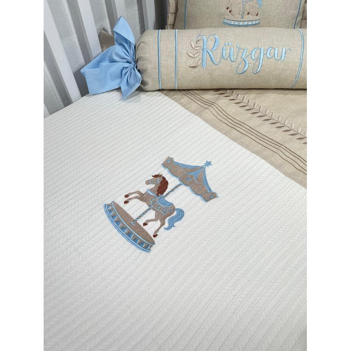 Pike takımı 5 parça krem örgü pike - bej isviçre keteni 29