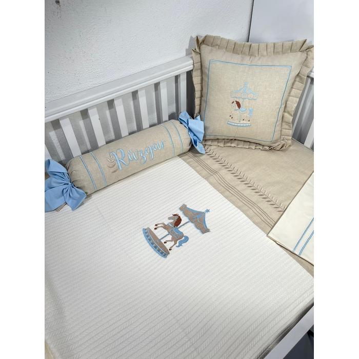 Pike takımı 5 parça krem örgü pike - bej isviçre keteni 29