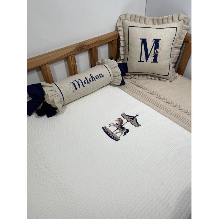 Pike takımı 5 parça krem örgü pike - bej isviçre keteni 30