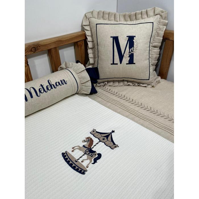 Pike takımı 5 parça krem örgü pike - bej isviçre keteni 30