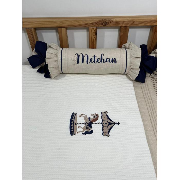 Pike takımı 5 parça krem örgü pike - bej isviçre keteni 30