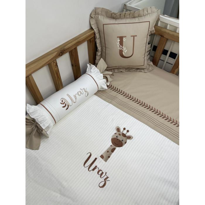 Pike takımı 5 parça beyaz örgü pike - bej poplin 5