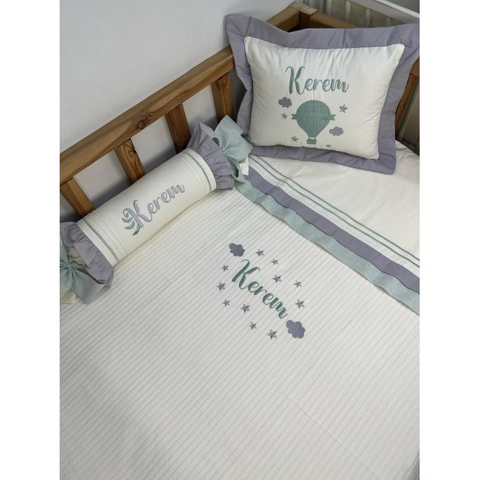 Pike takımı 5 parça krem örgü pike - gri poplin 1