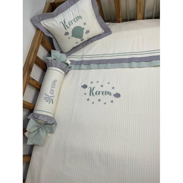 Pike takımı 5 parça krem örgü pike - gri poplin 1