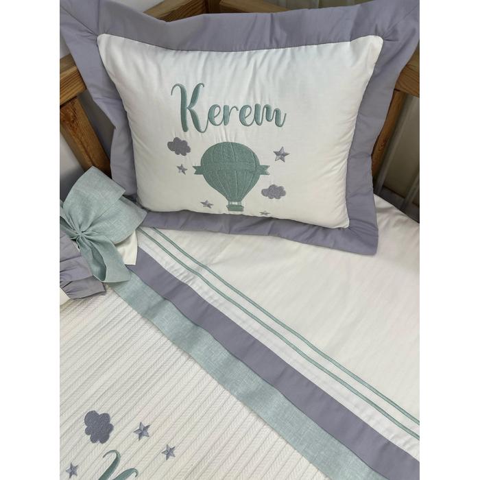 Pike takımı 5 parça krem örgü pike - gri poplin 1