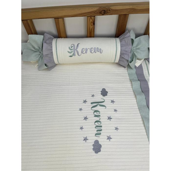 Pike takımı 5 parça krem örgü pike - gri poplin 1