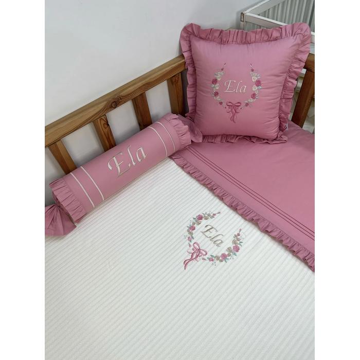 Pike takımı 5 parça krem örgü pike - gül kurusu poplin 4