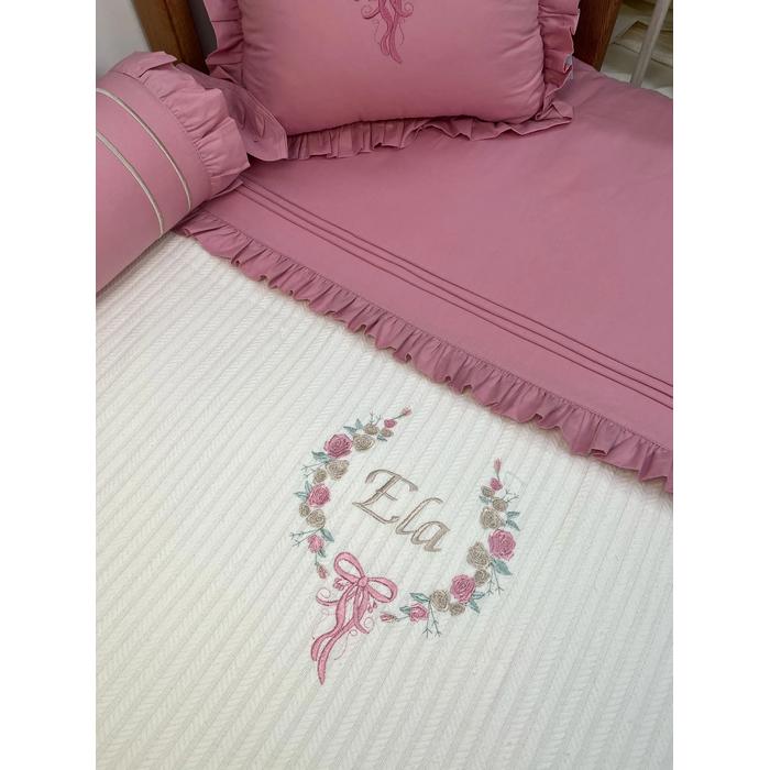 Pike takımı 5 parça krem örgü pike - gül kurusu poplin 4