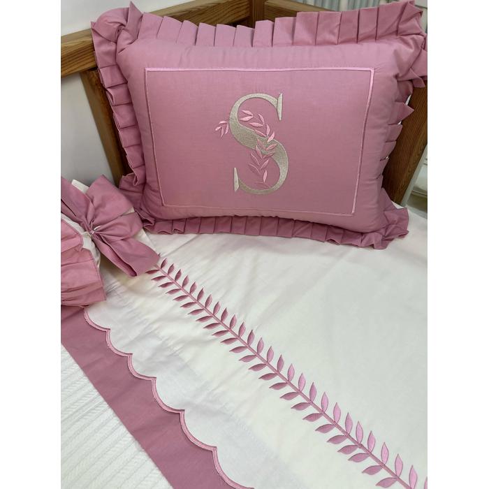 Pike takımı 5 parça krem örgü pike - gül kurusu poplin 3