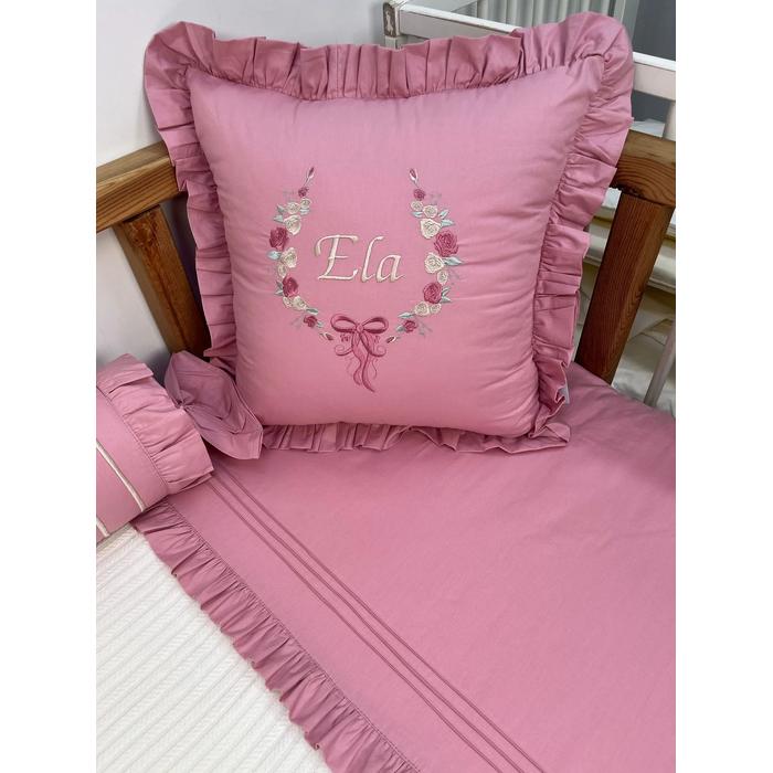 Pike takımı 5 parça krem örgü pike - gül kurusu poplin 4