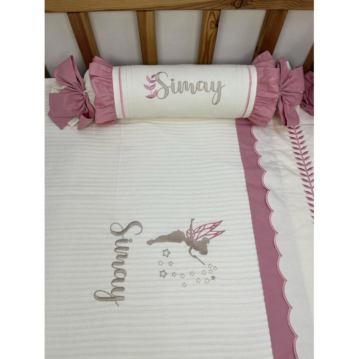 Pike takımı 5 parça krem örgü pike - gül kurusu poplin 3