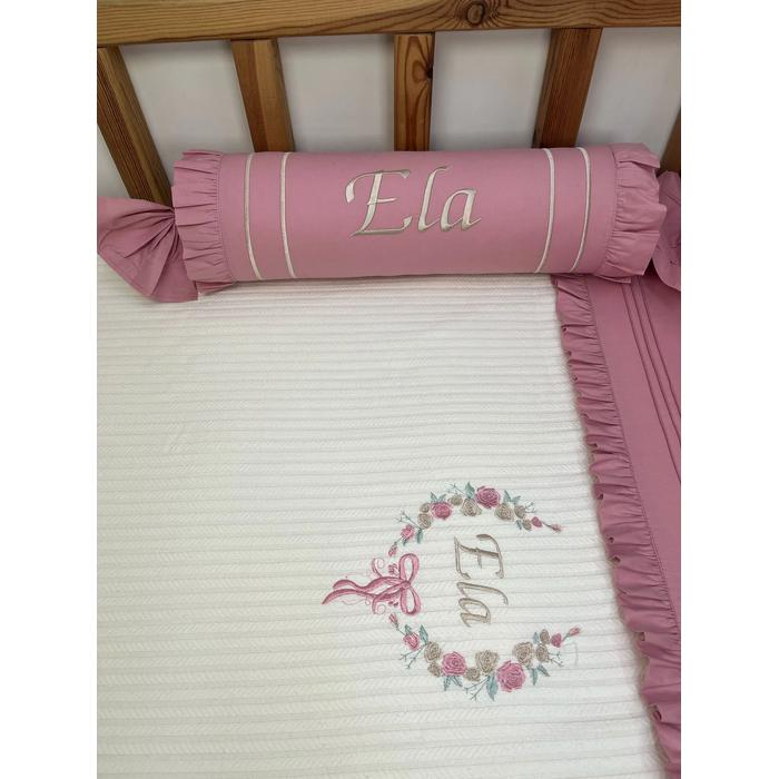 Pike takımı 5 parça krem örgü pike - gül kurusu poplin 4