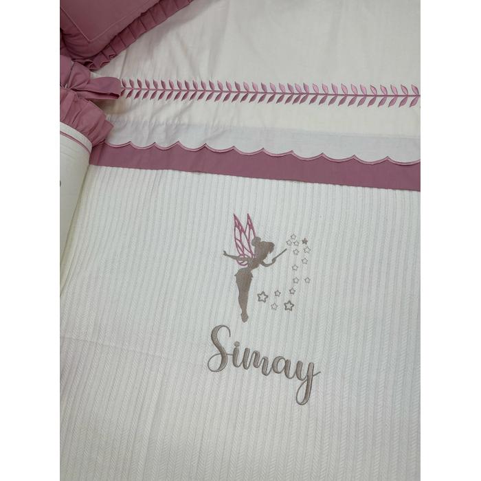 Pike takımı 5 parça krem örgü pike - gül kurusu poplin 3