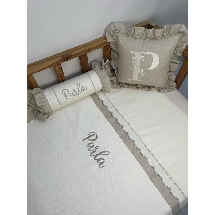 Pike takımı 5 parça krem örgü pike - Bej İsviçre Keten 10