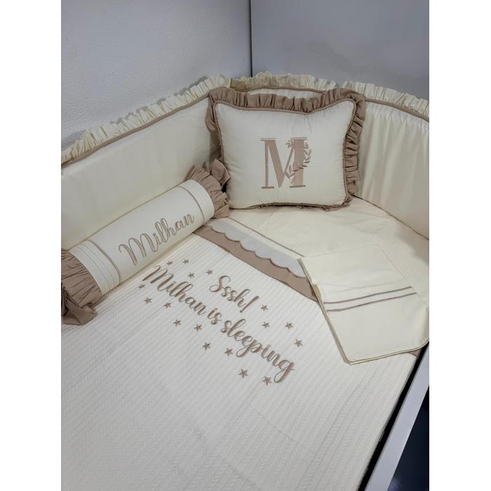 Pike takımı 5 parça krem örgü pike - krem poplin 11