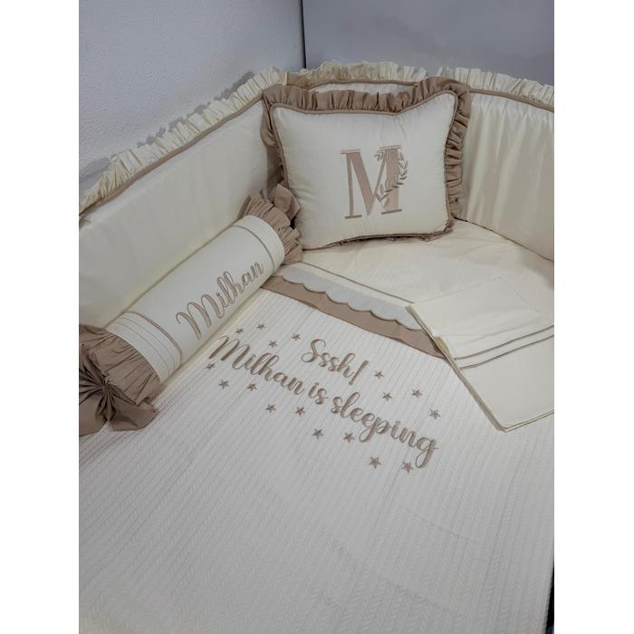 Pike takımı 5 parça krem örgü pike - krem poplin 11