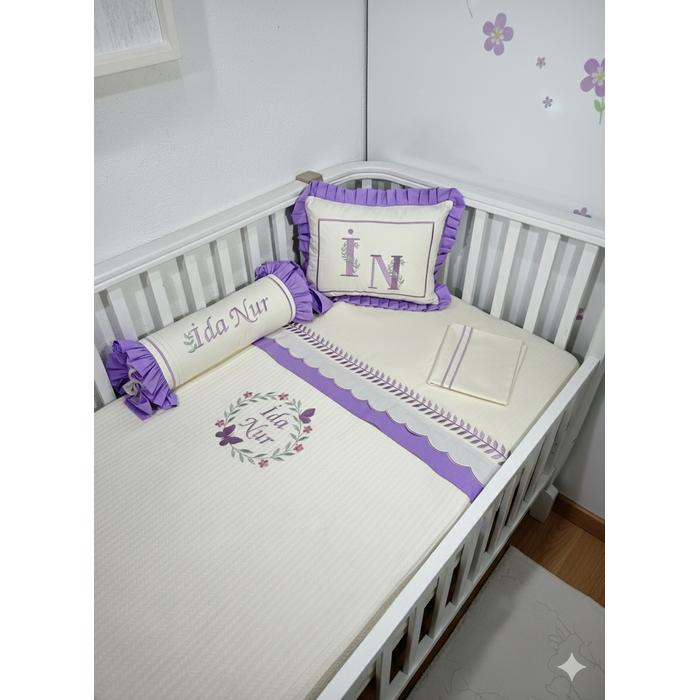 Pike takımı 5 parça krem örgü pike - lila poplin