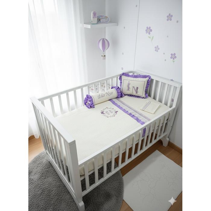 Pike takımı 5 parça krem örgü pike - lila poplin