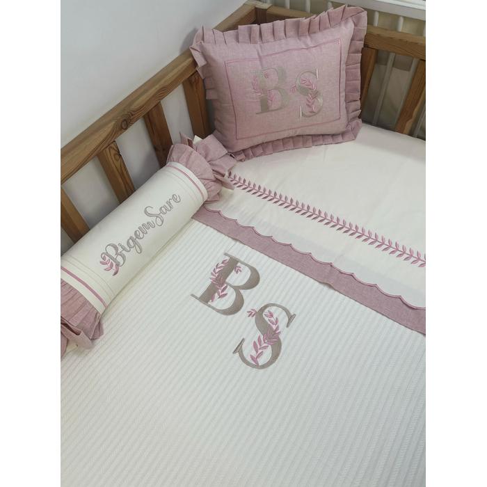 Pike takımı 5 parça krem örgü pike - pudra  isviçre keteni 4