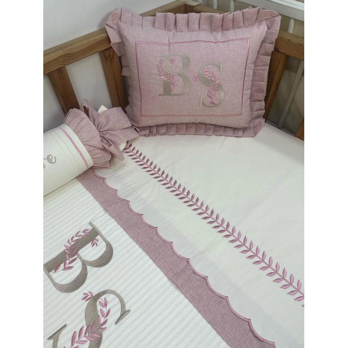 Pike takımı 5 parça krem örgü pike - pudra  isviçre keteni 4