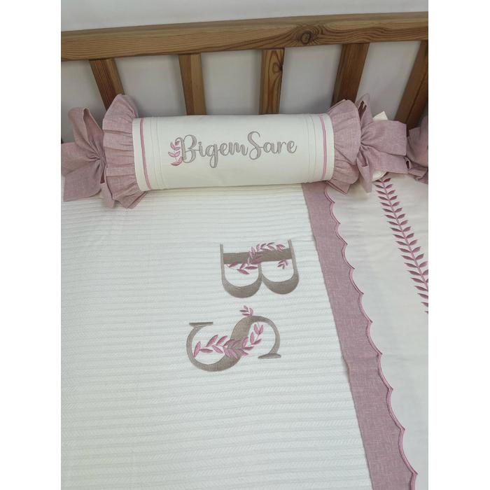 Pike takımı 5 parça krem örgü pike - pudra  isviçre keteni 4