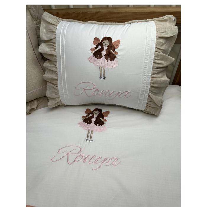 Pike takımı 6 parça beyaz fitilli pike - Bej İsviçre Keten 2