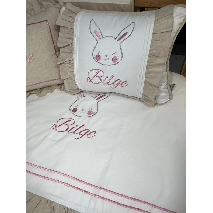 Pike takımı 6 parça beyaz fitilli pike - Bej İsviçre Keten 3