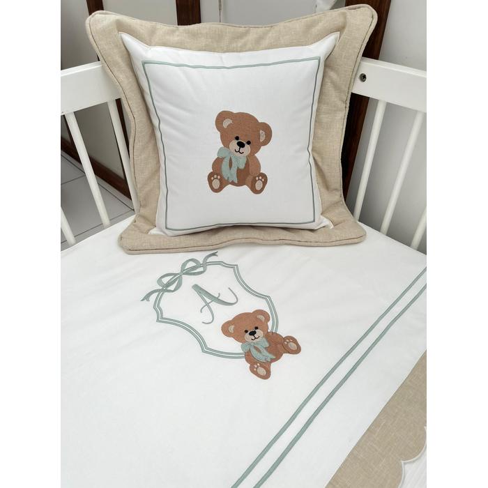 Pike takımı 6 parça beyaz fitilli pike - bej isviçre keteni 2