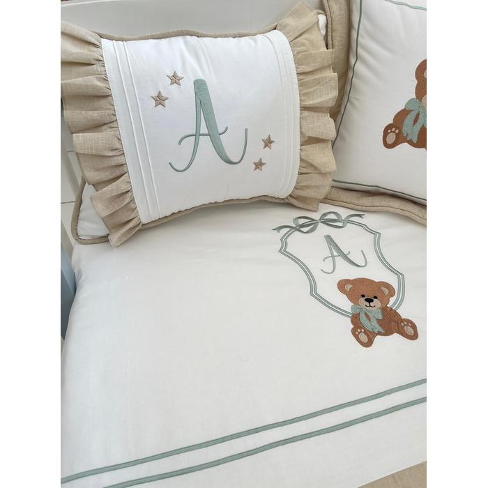 Pike takımı 6 parça beyaz fitilli pike - bej isviçre keteni 2