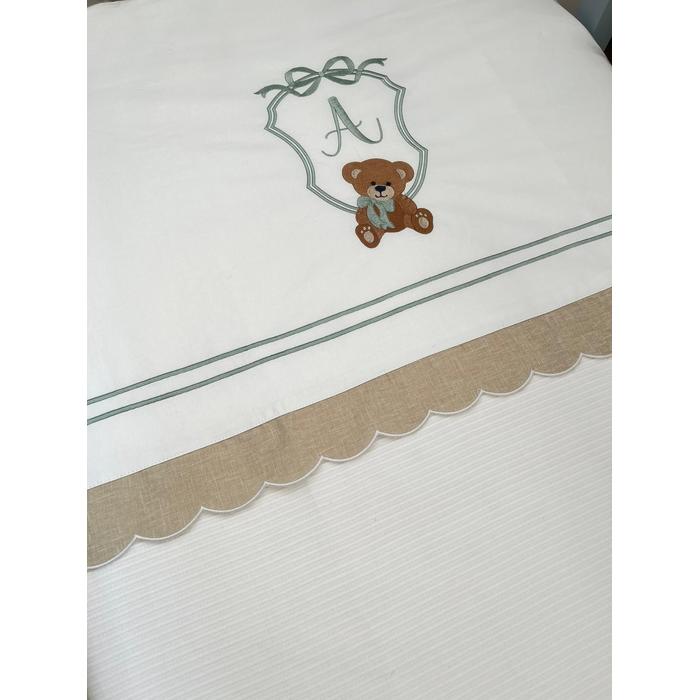 Pike takımı 6 parça beyaz fitilli pike - bej isviçre keteni 2