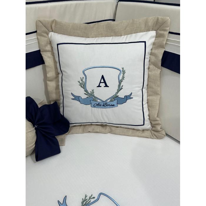 Pike takımı 5 parça beyaz fitilli pike - bej isviçre keteni 2