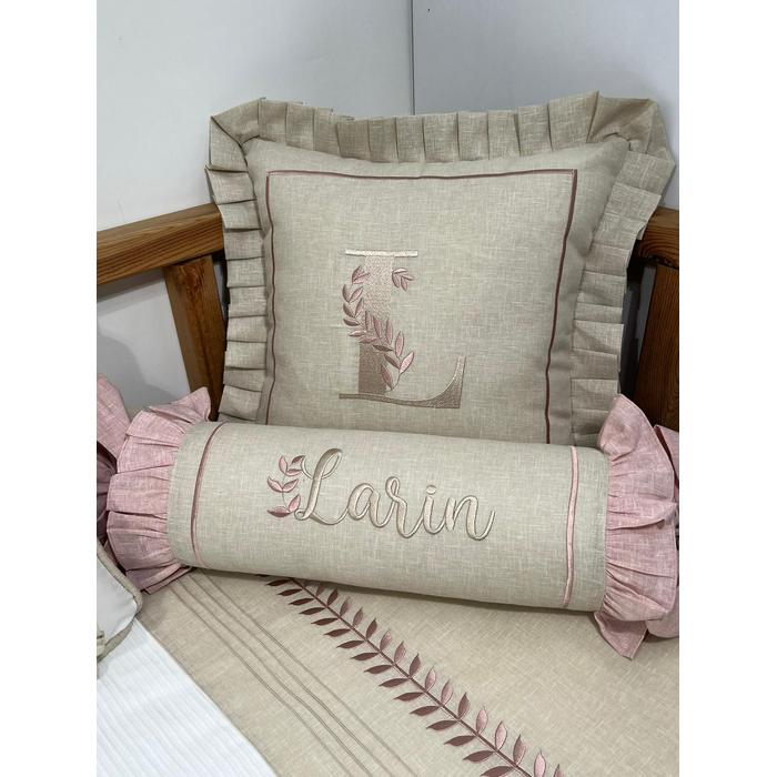 Pike takımı 6 parça beyaz fitilli pike - bej isviçre keteni 3