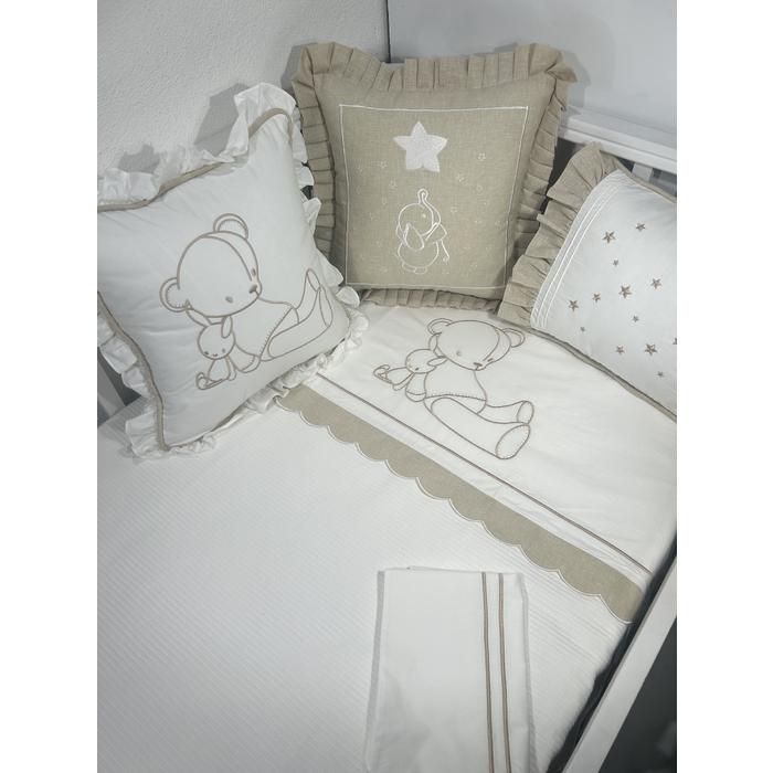 Pike takımı 6 parça beyaz fitilli pike - bej isviçre keteni 5