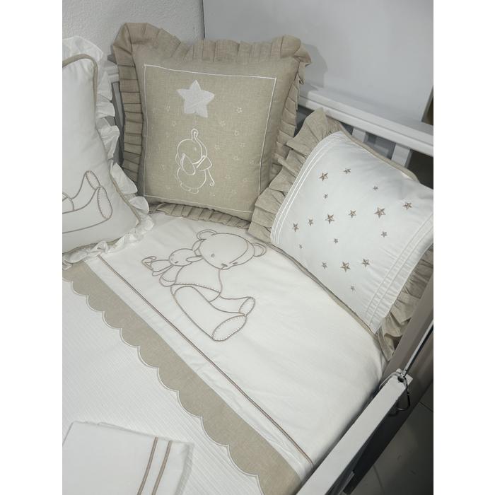 Pike takımı 6 parça beyaz fitilli pike - bej isviçre keteni 5