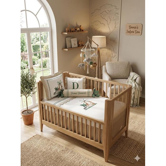 Pike takımı 6 parça beyaz fitilli pike - bej isviçre keteni 6