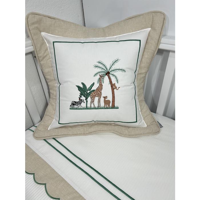 Pike takımı 6 parça beyaz fitilli pike - bej isviçre keteni 6