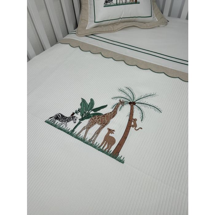 Pike takımı 6 parça beyaz fitilli pike - bej isviçre keteni 6