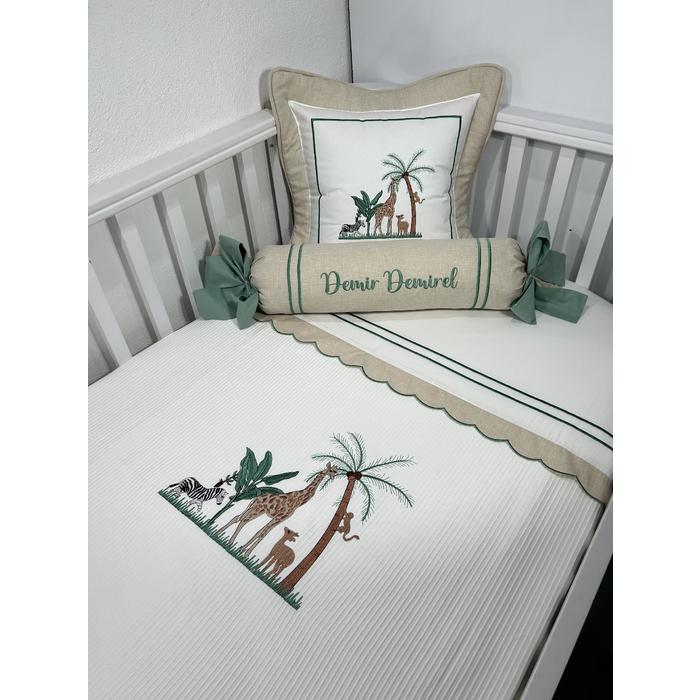 Pike takımı 6 parça beyaz fitilli pike - bej isviçre keteni 6